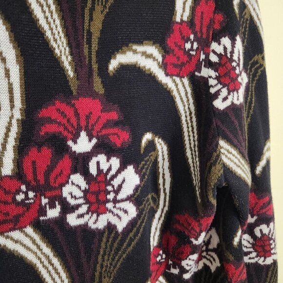 Ann Taylor Factory Black Red Floral Mock Sweater Size L - Picture 3 of 5